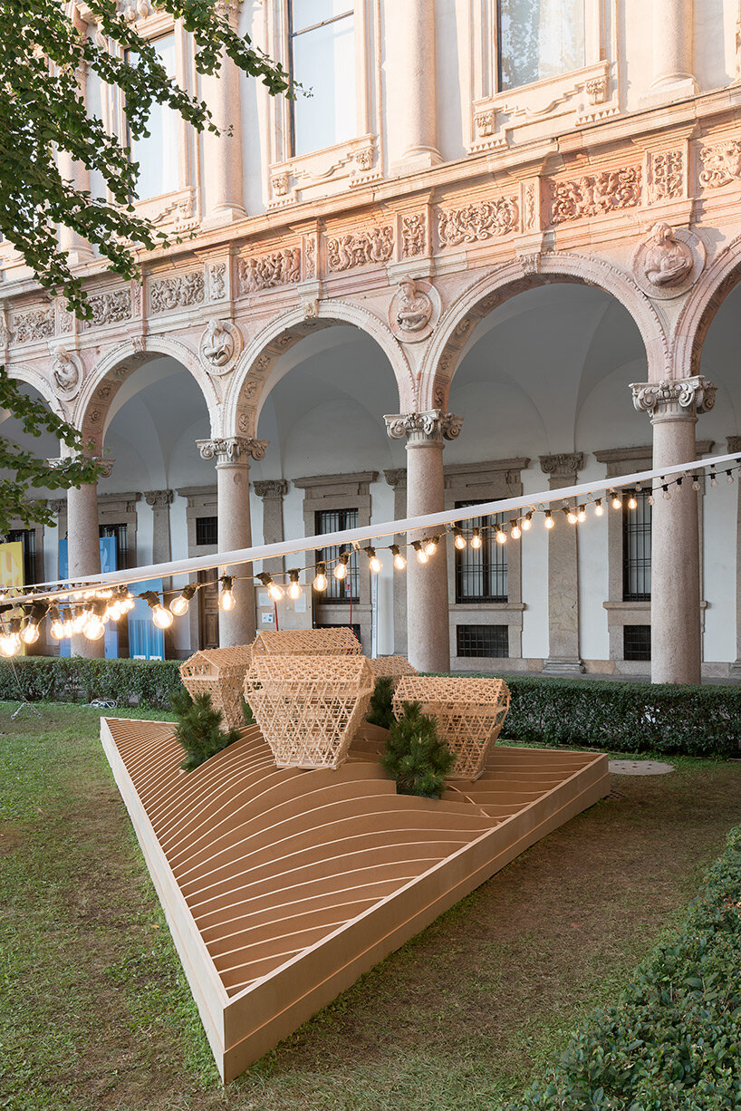 peter pichler architecture presents vertical chalet installation at milan design week 2021