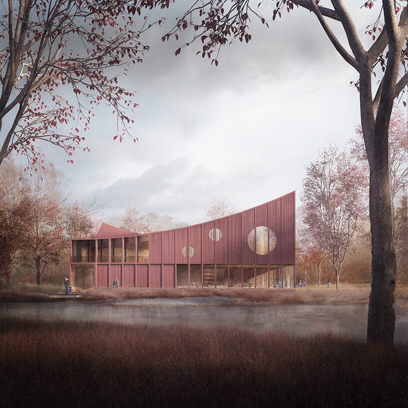 reiulf ramstad proposes art museum with soft, curved roofing + circular openings in finland