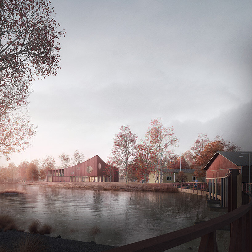 reiulf ramstad proposes art museum with soft, curved roofing + circular openings in finland
