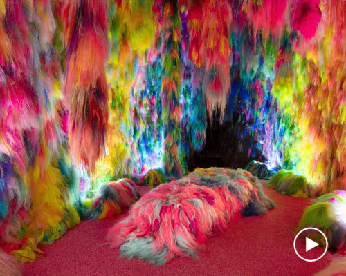 icelandic artist shoplifter creates fuzzy, forest-like installations of synthetic hair