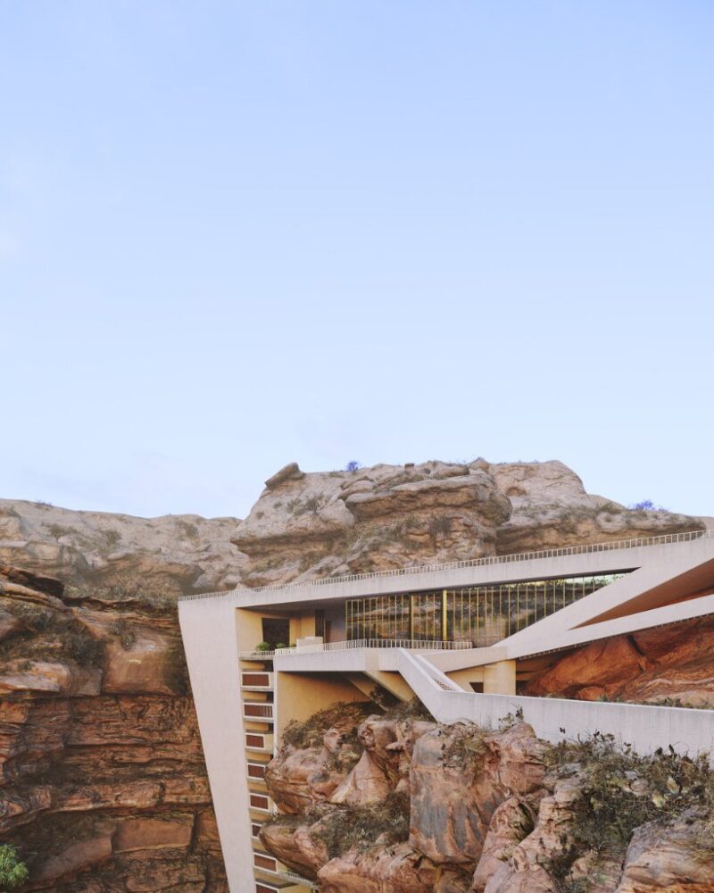 the structure is embedded into the cliffs