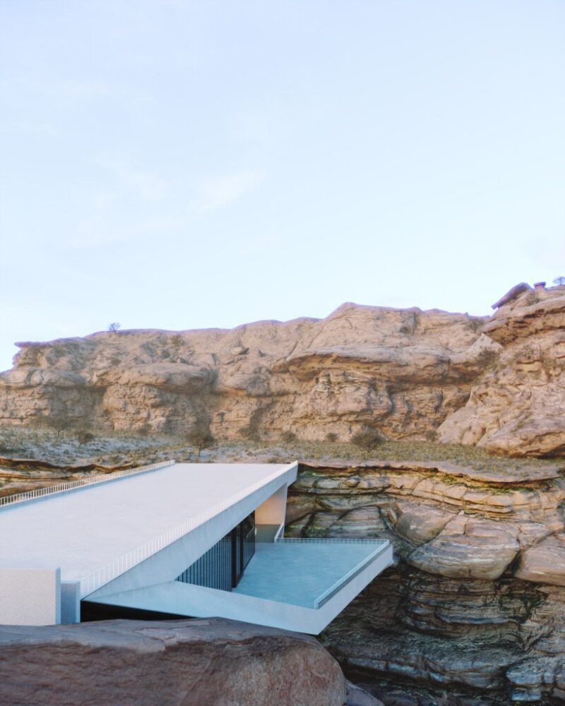 the balcony suspends over the canyon