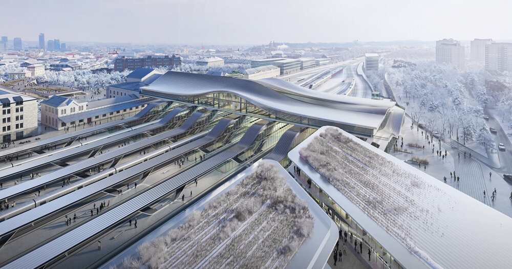 a fluid new railway station is designed for vilnius by zaha hadid