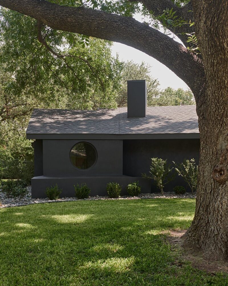 the stuccoed exterior