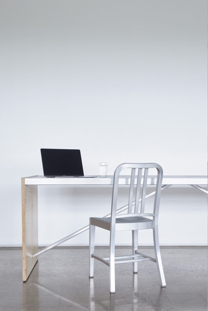 truss table with 1006 navy chair, by eli meir kaplan