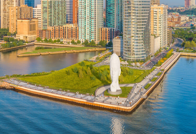 jaume plensa unveils monumental white resin head in newport pier park