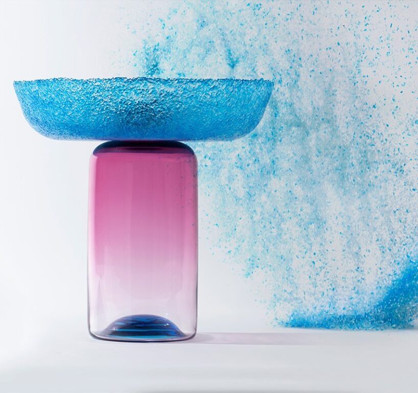 the collection is exhibited alongside the work of eight designers, all of which experiment with murano glass and traditional techniques