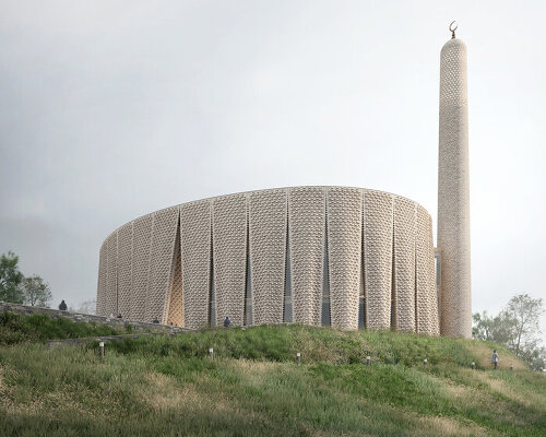luca poian forms wraps its proposed UK mosque in a textural brick veil