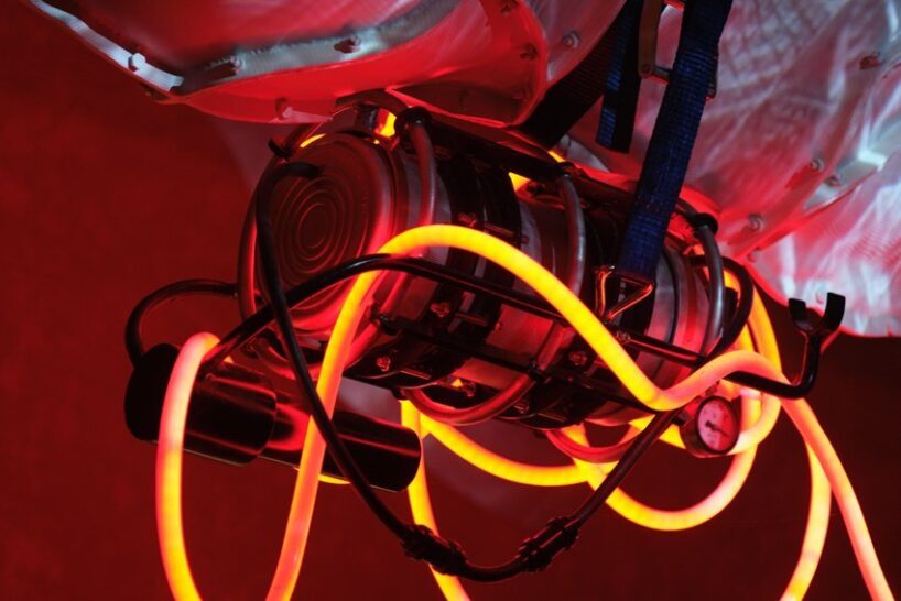 neon pipes weaved with the art piece 