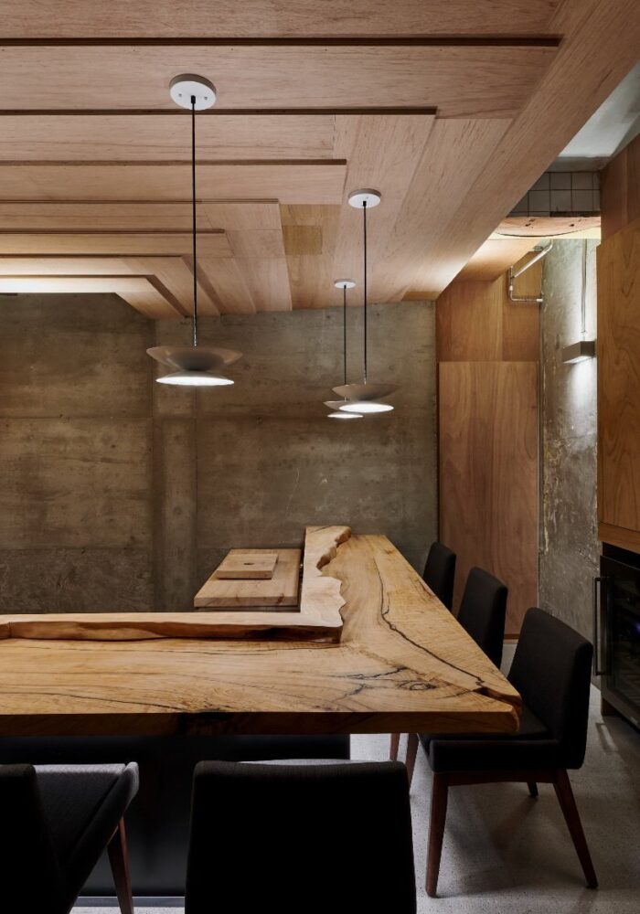 layered industrial-grade plywood sheets were used in a portion of the ceilings