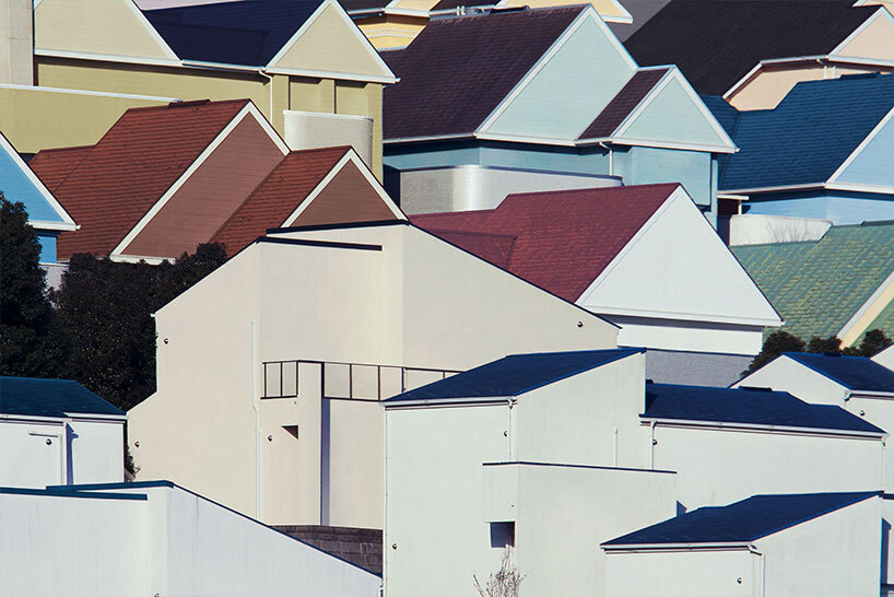 pastel roofs are stacked on top of each other