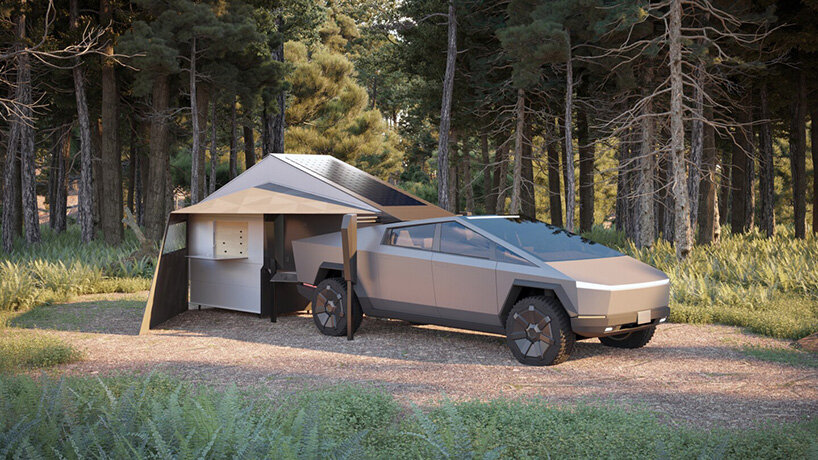 Form design idea #235: FORM is an expandable and detachable pickup camper for the tesla cybertruck and more