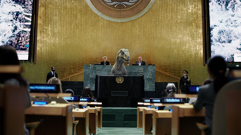 don't choose extinction — a dinosaur at the UN urges world leaders