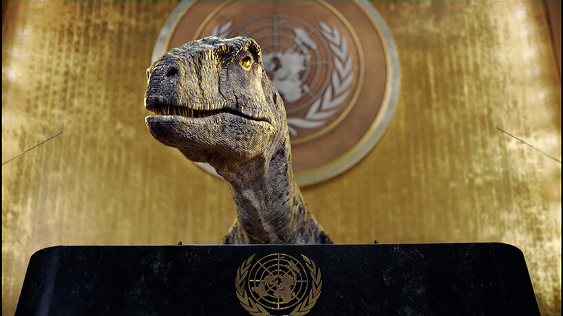 don't choose extinction — a dinosaur at the UN urges world leaders