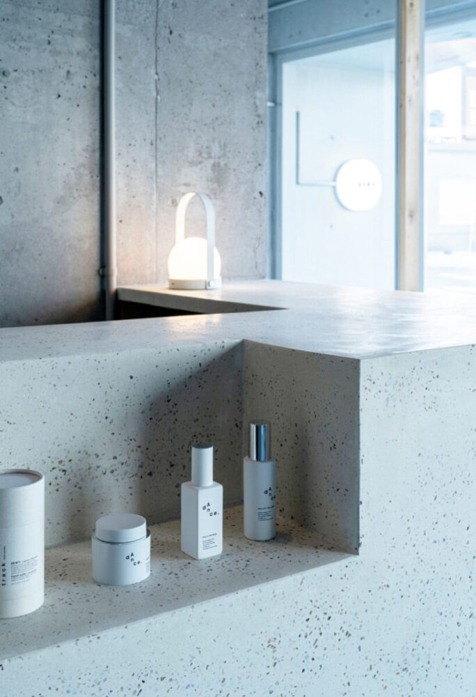 the salon's reception counter