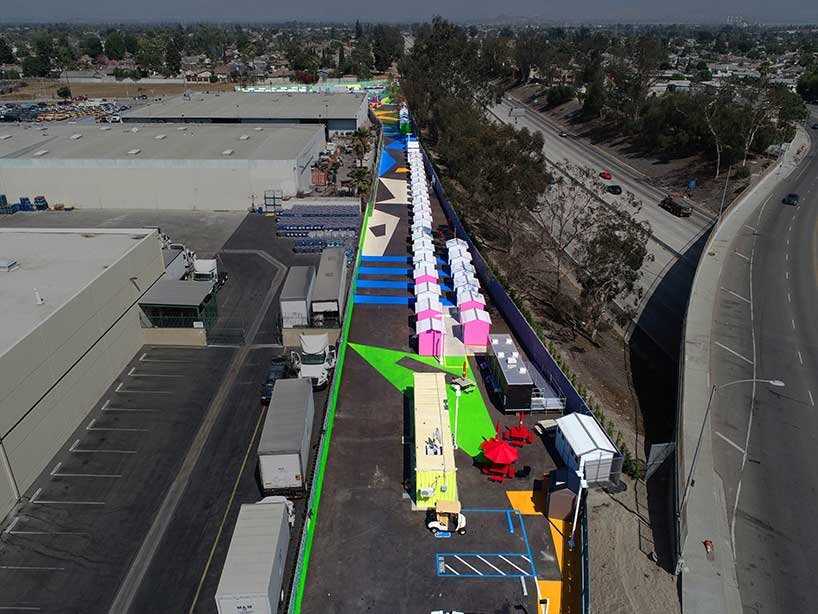 lehrer architects turns a thin sliver of land into a vibrant tiny village for the homeless in LA