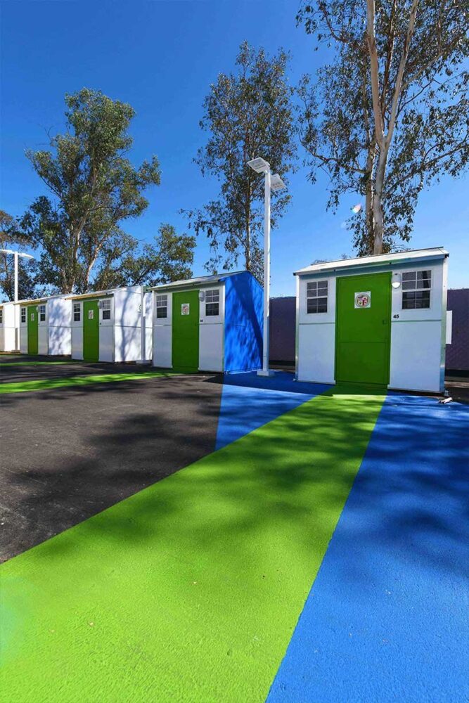 geometric pattern of blue, green, and yellow shades