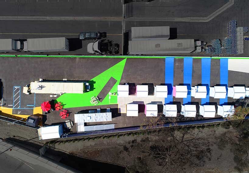 lehrer architects turns a thin sliver of land into a vibrant tiny village for the homeless in LA