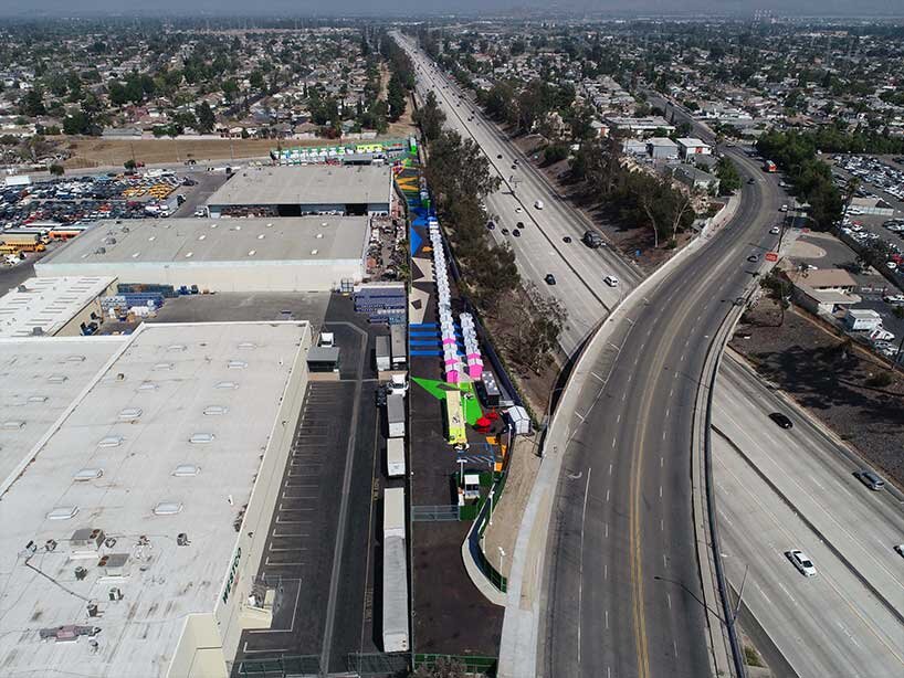 lehrer architects turns a thin sliver of land into a vibrant tiny village for the homeless in LA