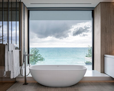 neolith's eco-friendly sintered stone stylizes ultra-hygienic bathrooms