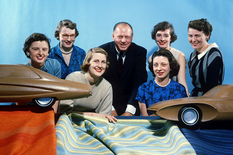 from left to right: s. vanderbilt; r. glennie; m. ford pohlman; h. earl, j. linder; s. logyear; p. sauer. courtesy of general motors design archive & special collections, 1955