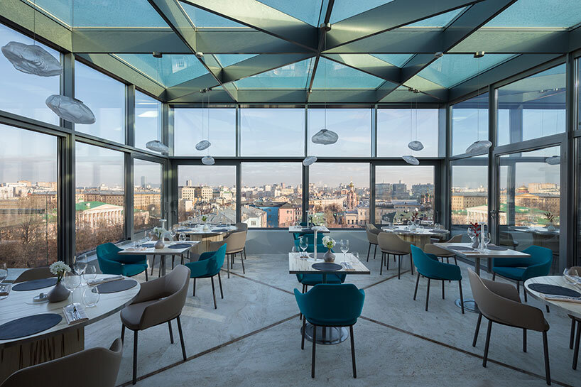 twins garden restaurant with patrick norguet’s vic armchairs – moscow, russia