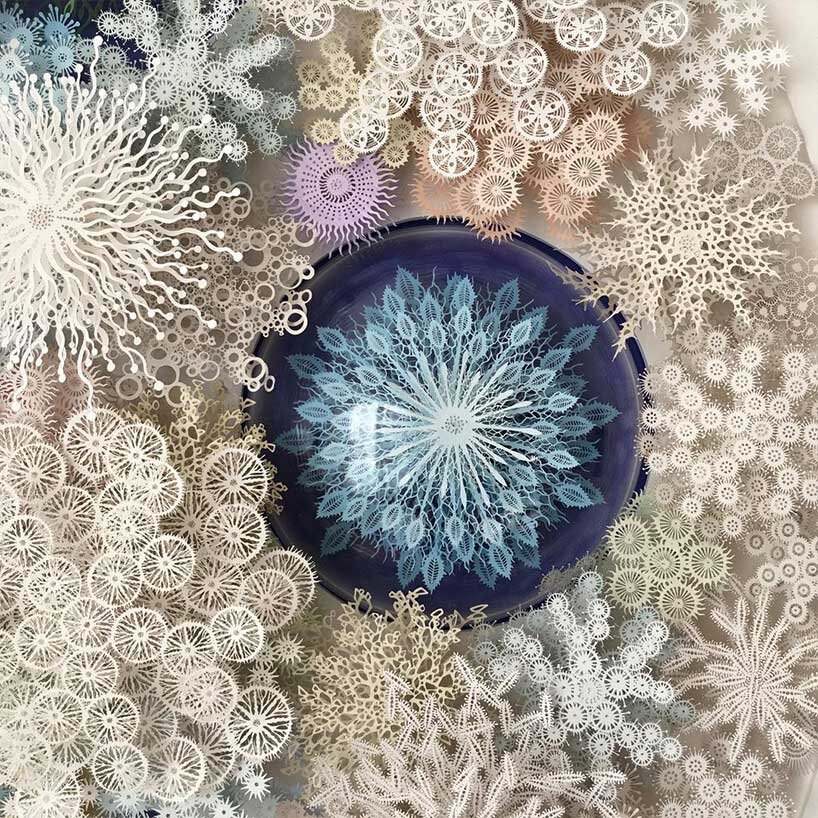 laser cut paper, hand painted and hand mounted