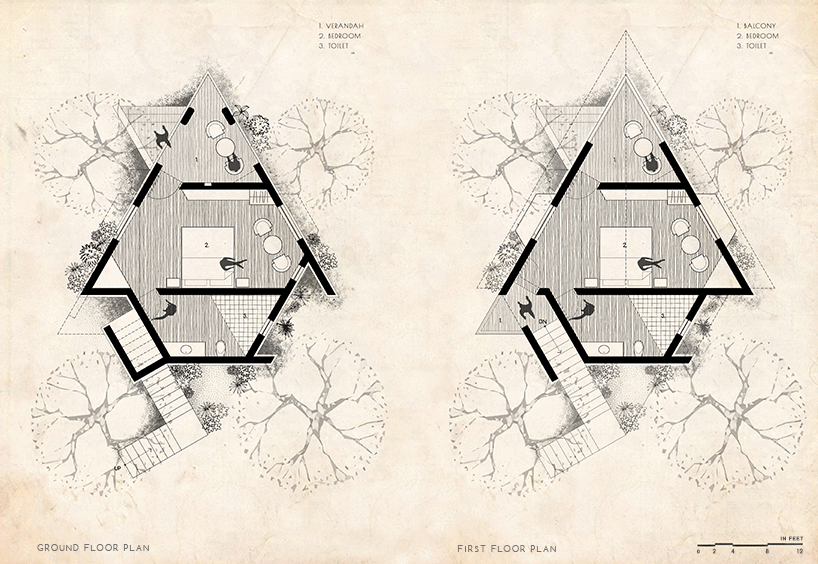 play of triangular geometry in cottage plans