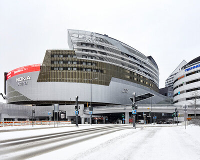 in finland, daniel libeskind's first arena is wrapped in graphic screening