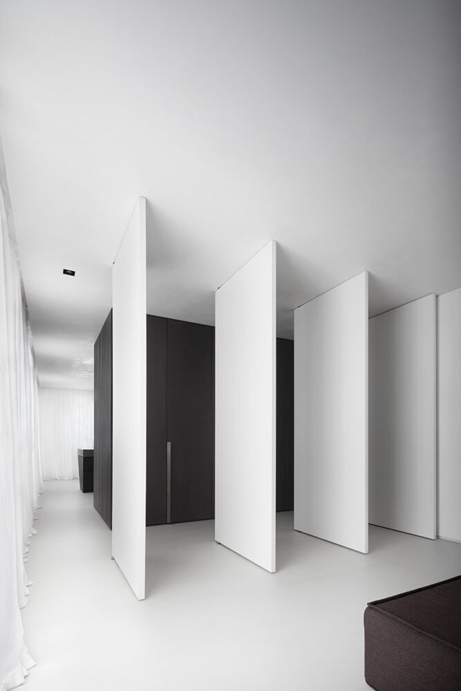 pivoting panels allow various special configurations — for example turning the TV room into playground for kids