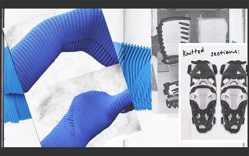 initial prototypes from circular knit, with functional zones inspired by motorcycling gear