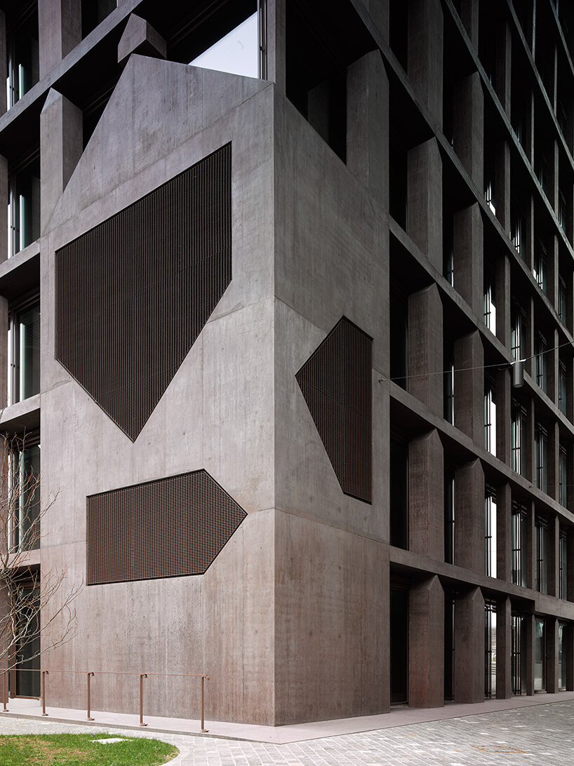 valerio olgiati adds house-shaped elements to office tower in
