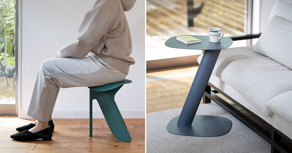 hisakazu shimizu turns iron into a playful sheet metal furniture collection