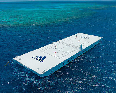 adidas + parley serve a recycled tennis court on australia's great barrier reef