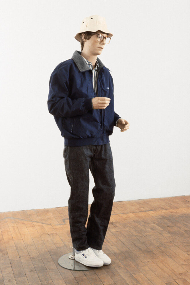 self-portrait, 1990, painted fiberglass, clothing, eyewear, synthetic hair, glass and metal. 190,5 x 66 x 50,8 cm., orange county museum of art, california ; purchase of the museum. © charles ray courtesy matthew marks gallery. photograph by reto pedrini