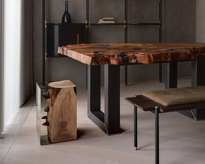 this hong kong apartment features a wooden table made from a 1000 year old kauri log
