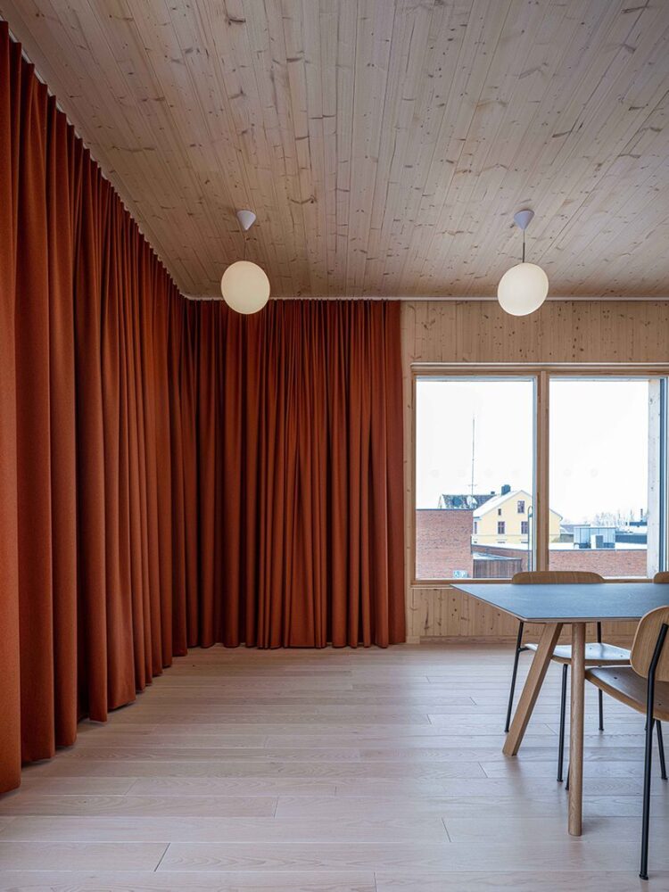 warm red acoustic textile curtains