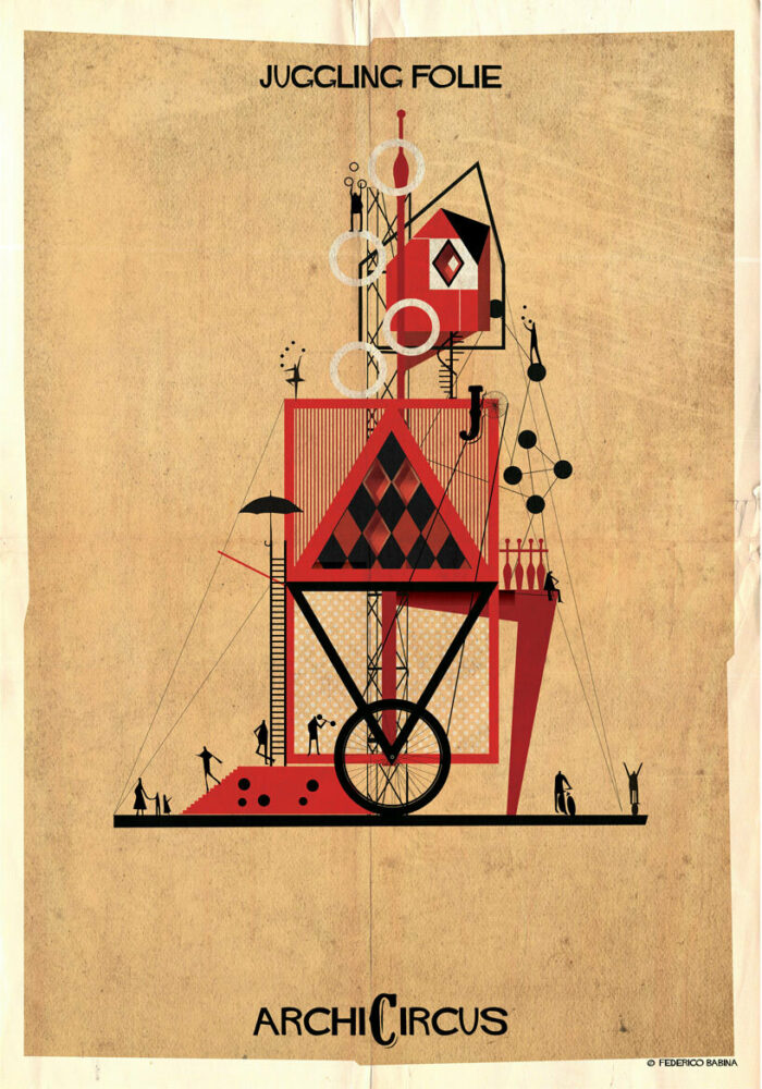 federico babina’s illustrations stage dream-like architecture inside a circus show