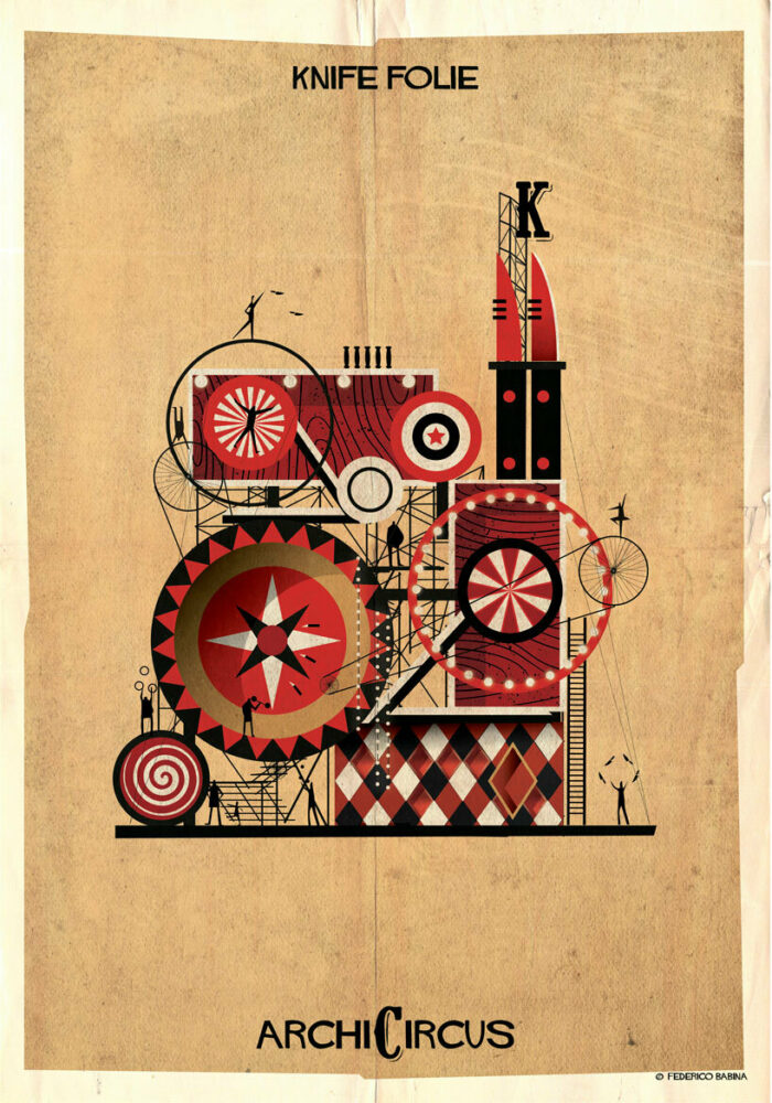 federico babina’s illustrations stage dream-like architecture inside a circus show