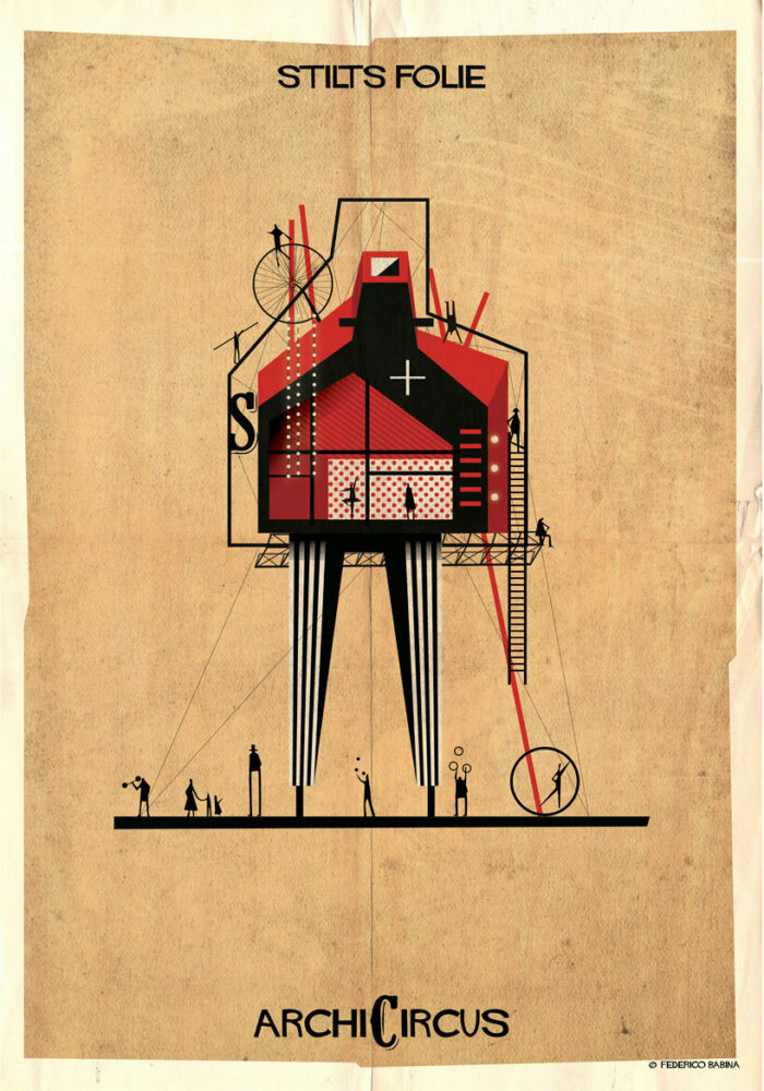 federico babina’s illustrations stage dream-like architecture inside a circus show