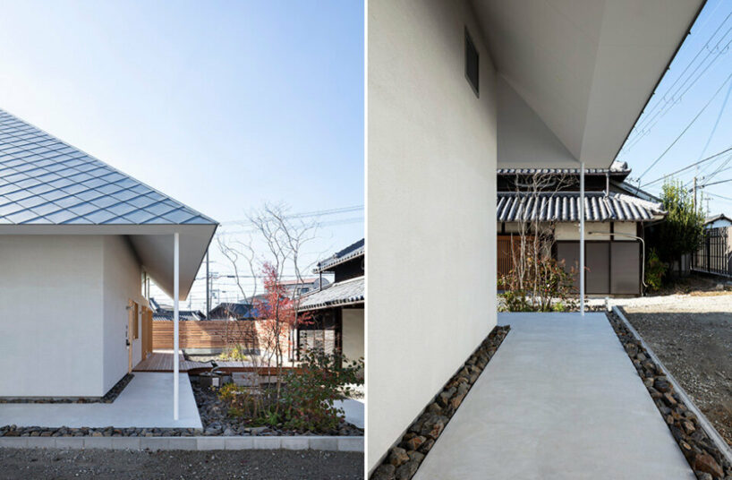 hamada design complements japanese house with rhombus-patterned galvalume roof