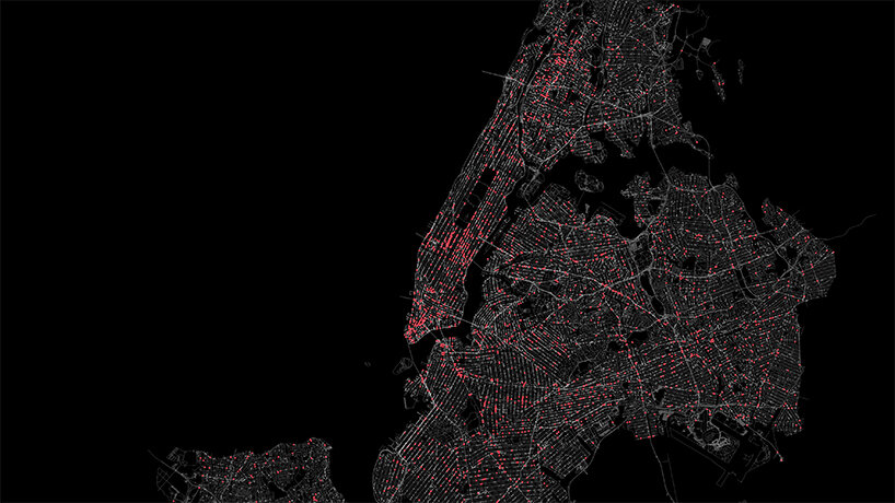 map visualizing 25,500+ public and private cameras across traffic intersections in NYC