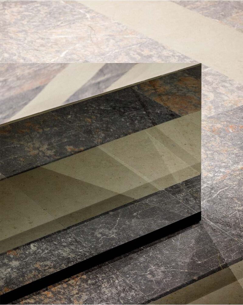 models walk across mirror islands at the LGN x JOEONE double fashion show