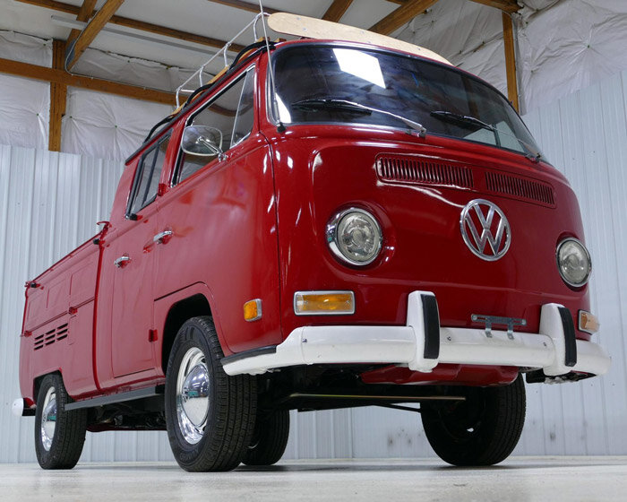 1968 volkswagen type 2 double cab transporter gets an upgrade with a classic, red look