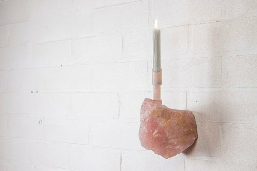 abra candelabra rose-quartz. 2021. metal segments copper. 190 x 80 x 28 mm