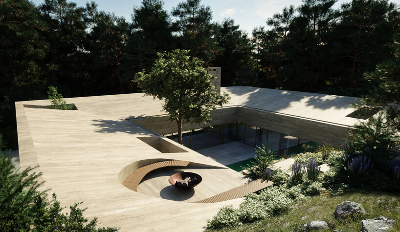 Central patio invites the surrounding nature inside OODA's Casa CM in Portugal