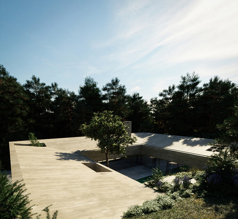 Central patio invites the surrounding nature inside OODA's Casa CM in Portugal
