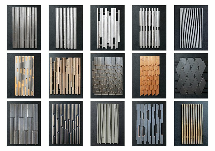 physical mock-ups representing design potential of the developed process with uneven gaps between the slats, different widths, non-repetitive patterns, different depths of elements, etc.