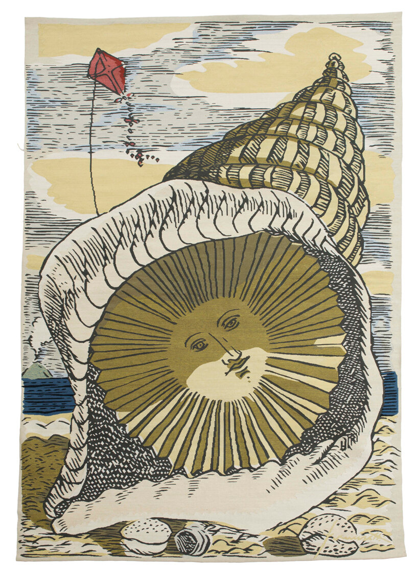 'agosto' tapestry from the series 'dodici mesi dodici soli', one-off piece, 2010. hand-knotted wool and silk. 91 x 152 cm.