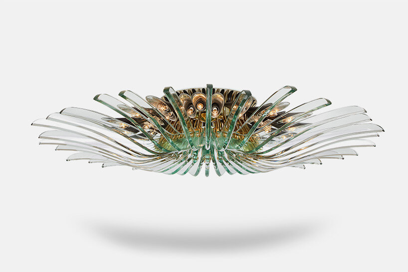 Max Ingrand, Grand chandelier, design: 1958, crystal, polished and enameled brass, bronze, 30.5x160 cm, Paul Donzella Gallery